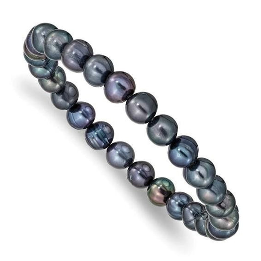 6-7 Mm Black Freshwater Cultured Pearl Stretch Bracelet Slip-On