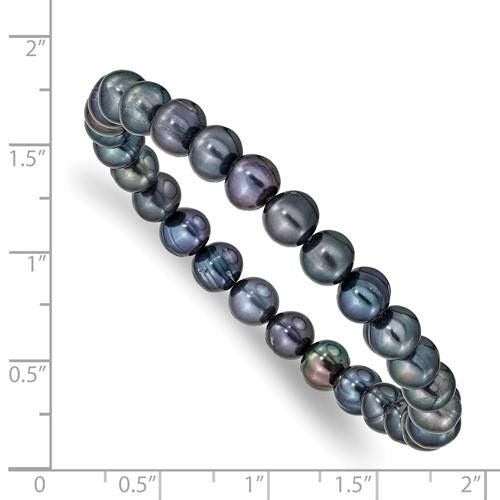 6-7 Mm Black Freshwater Cultured Pearl Stretch Bracelet Slip-On