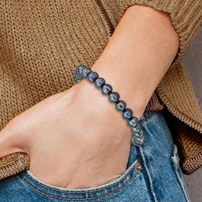 6-7 Mm Black Freshwater Cultured Pearl Stretch Bracelet Slip-On