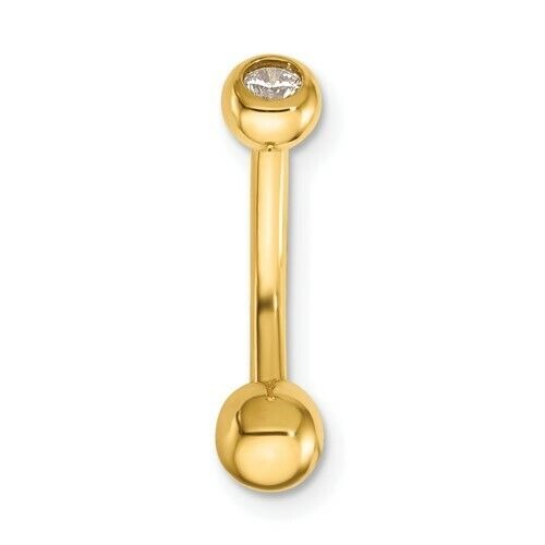 14K Yellow Gold 14 Gauge Curved Belly Ring Cubic Zirconia