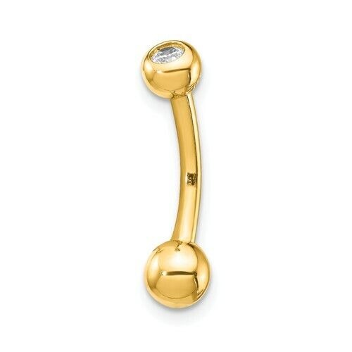14K Yellow Gold 14 Gauge Curved Belly Ring Cubic Zirconia