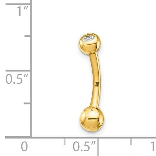14K Yellow Gold 14 Gauge Curved Belly Ring Cubic Zirconia