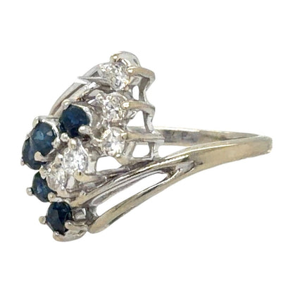 Sapphire & 1/7ct Diamond Cocktail 14K White Gold Ring 3.2g Size 2.75