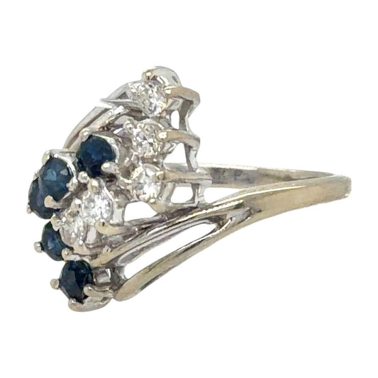 Sapphire & 1/7ct Diamond Cocktail 14K White Gold Ring 3.2g Size 2.75