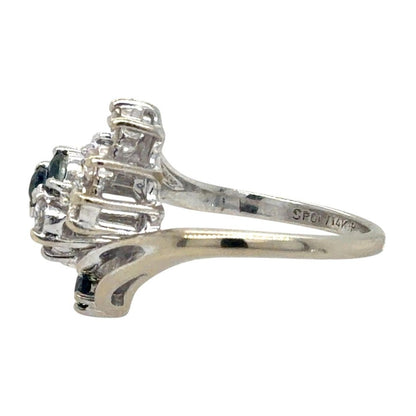 Sapphire & 1/7ct Diamond Cocktail 14K White Gold Ring 3.2g Size 2.75