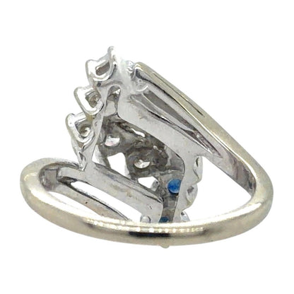 Sapphire & 1/7ct Diamond Cocktail 14K White Gold Ring 3.2g Size 2.75