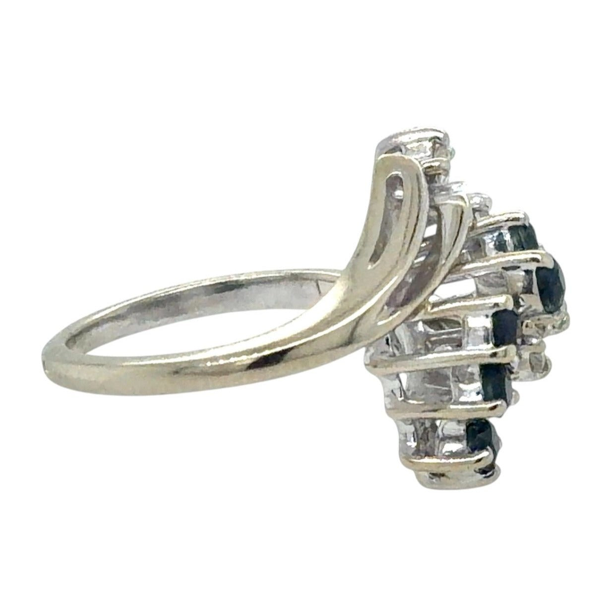 Sapphire & 1/7ct Diamond Cocktail 14K White Gold Ring 3.2g Size 2.75
