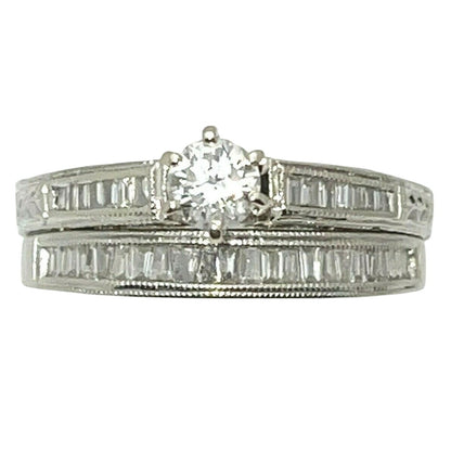 1 ctw Diamond Bridal Wedding Ring Set REAL SOLID 14k White Gold 5.5g Size 7