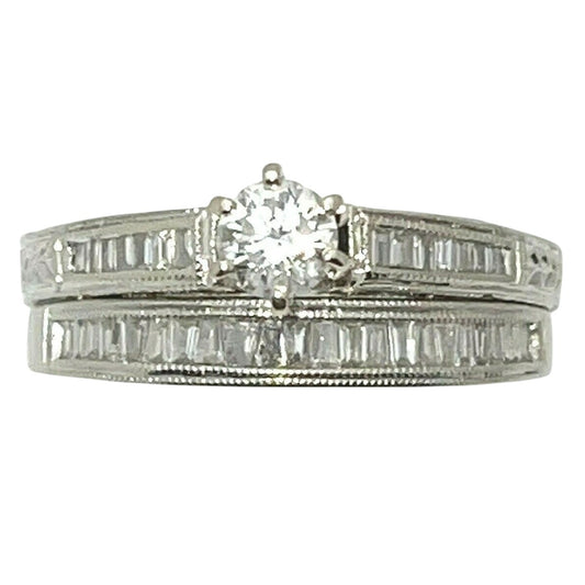 1 ctw Diamond Bridal Wedding Ring Set REAL SOLID 14k White Gold 5.5g Size 7