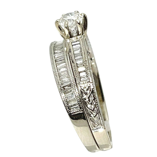 1 ctw Diamond Bridal Wedding Ring Set REAL SOLID 14k White Gold 5.5g Size 7