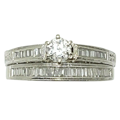 1 ctw Diamond Bridal Wedding Ring Set REAL SOLID 14k White Gold 5.5g Size 7