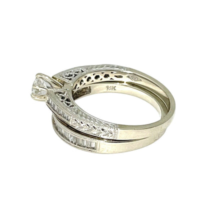 1 ctw Diamond Bridal Wedding Ring Set REAL SOLID 14k White Gold 5.5g Size 7