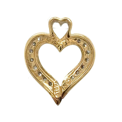 10K Yellow Gold Heart Pendant With 15 Round Natural Diamonds 0.25 CTW Double Heart Design 1.5g Weight