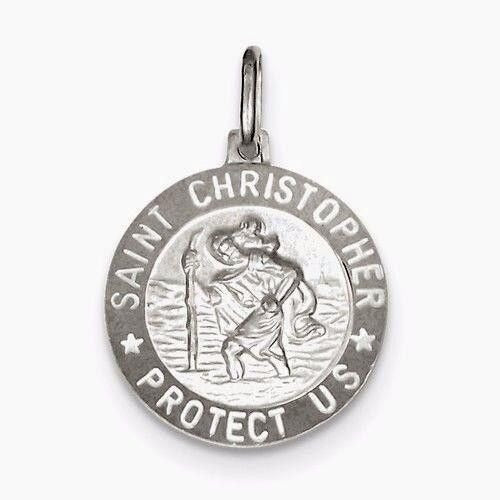 Saint Christopher Sterling Silver Medal Pendant Jewelry 1" Round