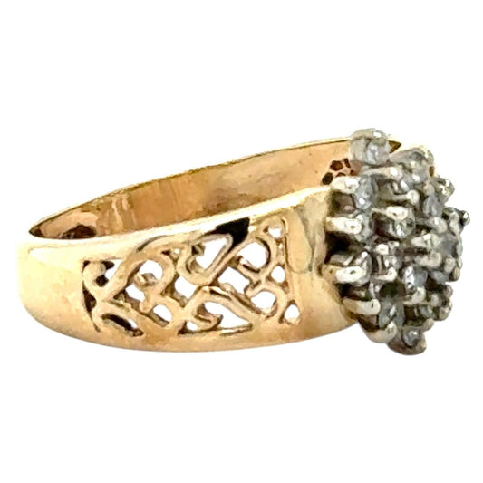 1/2ctw Diamond Cluster 10k Yellow Gold Ring 3.1g Size 6.25
