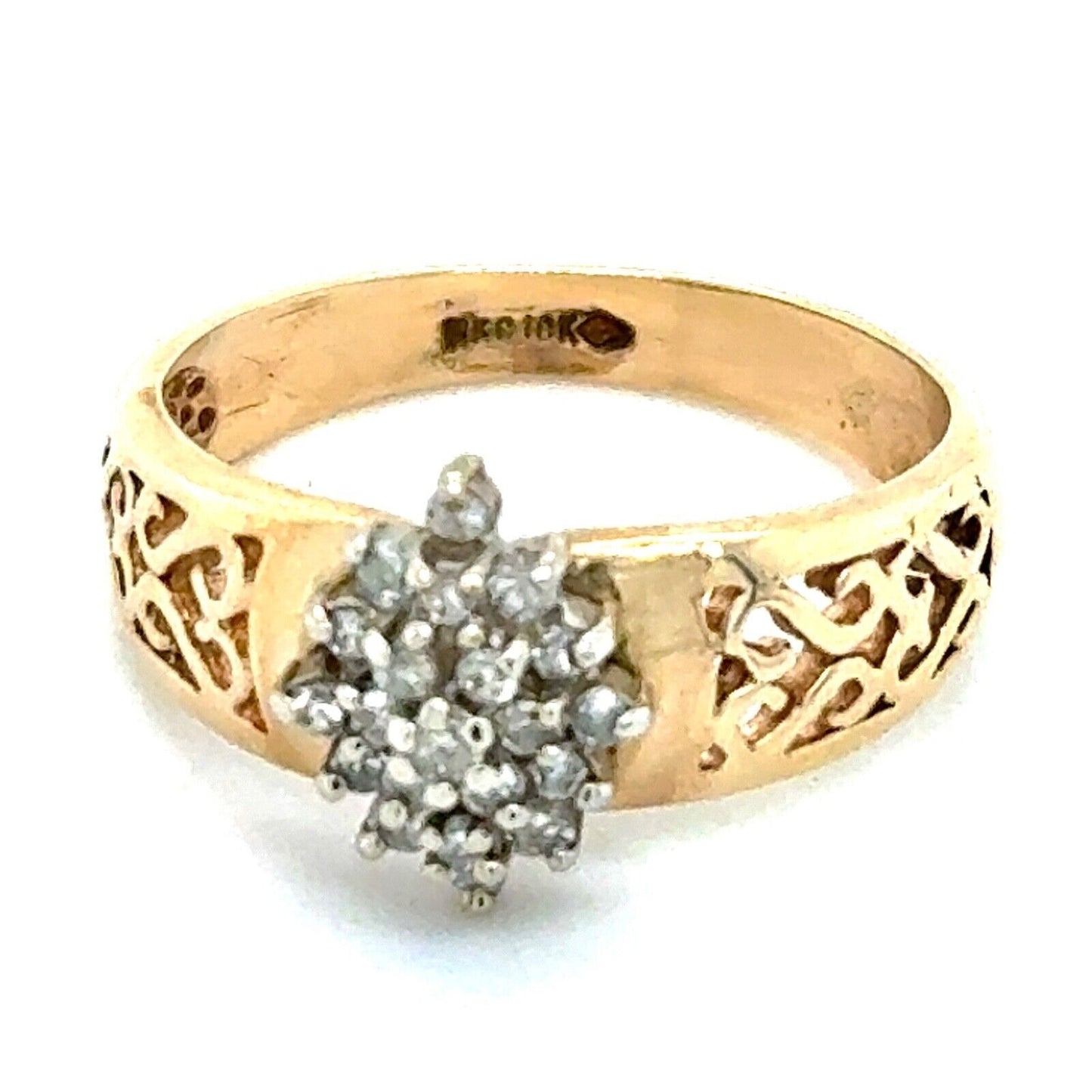 1/2ctw Diamond Cluster 10k Yellow Gold Ring 3.1g Size 6.25