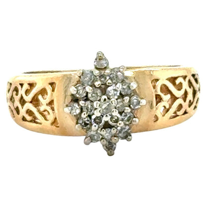 1/2ctw Diamond Cluster 10k Yellow Gold Ring 3.1g Size 6.25