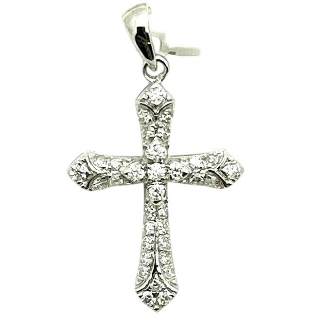 10K White Gold 1/3 Ctw Diamond Cross Pendant With Round Cut Stones