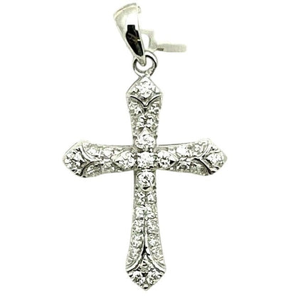 10K White Gold 1/3 Ctw Diamond Cross Pendant With Round Cut Stones