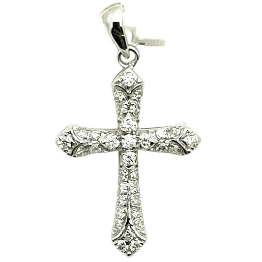 10K White Gold 1/3 Ctw Diamond Cross Pendant With Round Cut Stones