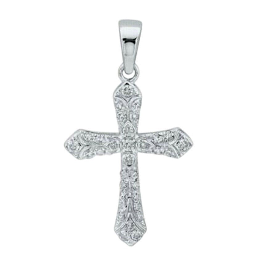10K White Gold 1/3 Ctw Diamond Cross Pendant With Round Cut Stones