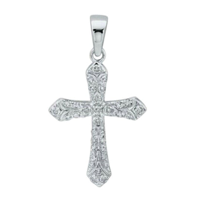 10K White Gold 1/3 Ctw Diamond Cross Pendant With Round Cut Stones