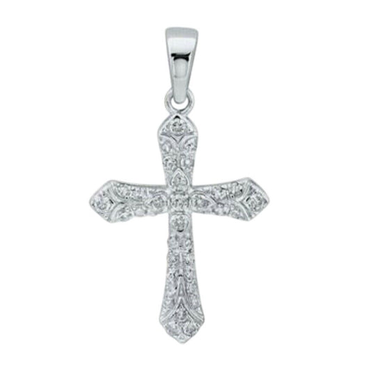 10K White Gold 1/3 Ctw Diamond Cross Pendant With Round Cut Stones