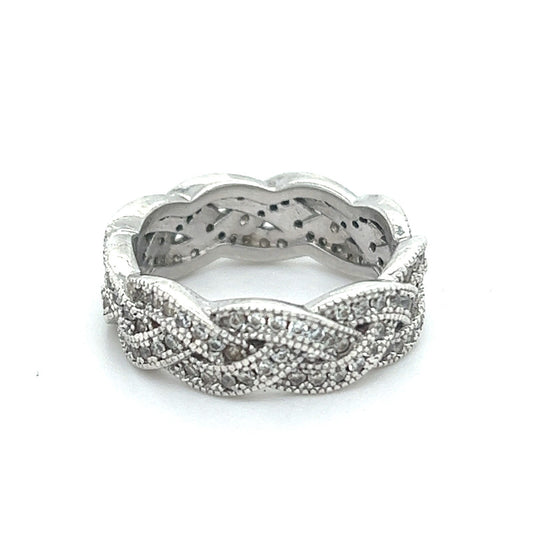 Rhodium-Plated Sterling Silver Cubic Zirconia Band Ring Size 5.5 4.1g