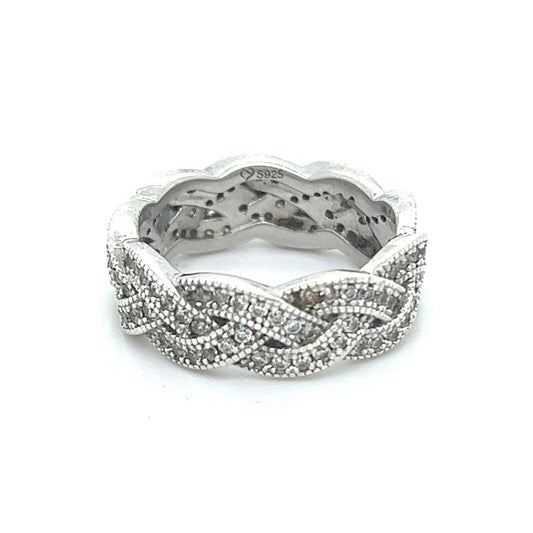 Rhodium-Plated Sterling Silver Cubic Zirconia Band Ring Size 5.5 4.1g