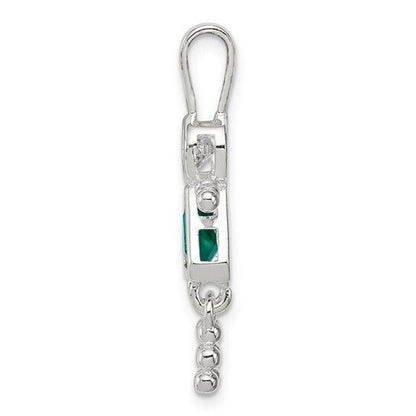 Sterling Silver Rhodium-plated CZ and Birthstone Green May Glass Girl Pendant