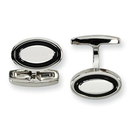 Chisel Stainless Steel Black Enameled Oval Cuff Links With Gift Box