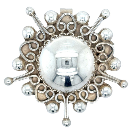 .925 Sterling Silver Filigree Accent Pendant Brooch 16.7g