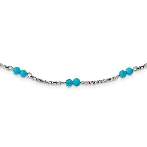 Chisel Stainless Steel Reconstructed Turquoise Beaded 33.5 inch Necklace
