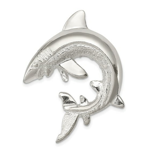 Sterling Silver Polished and Textured Shark Chain Slide Pendant