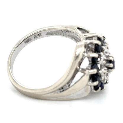 Diamond & Sapphire Cluster 10k White Gold Ring 3.8g Size 6.75