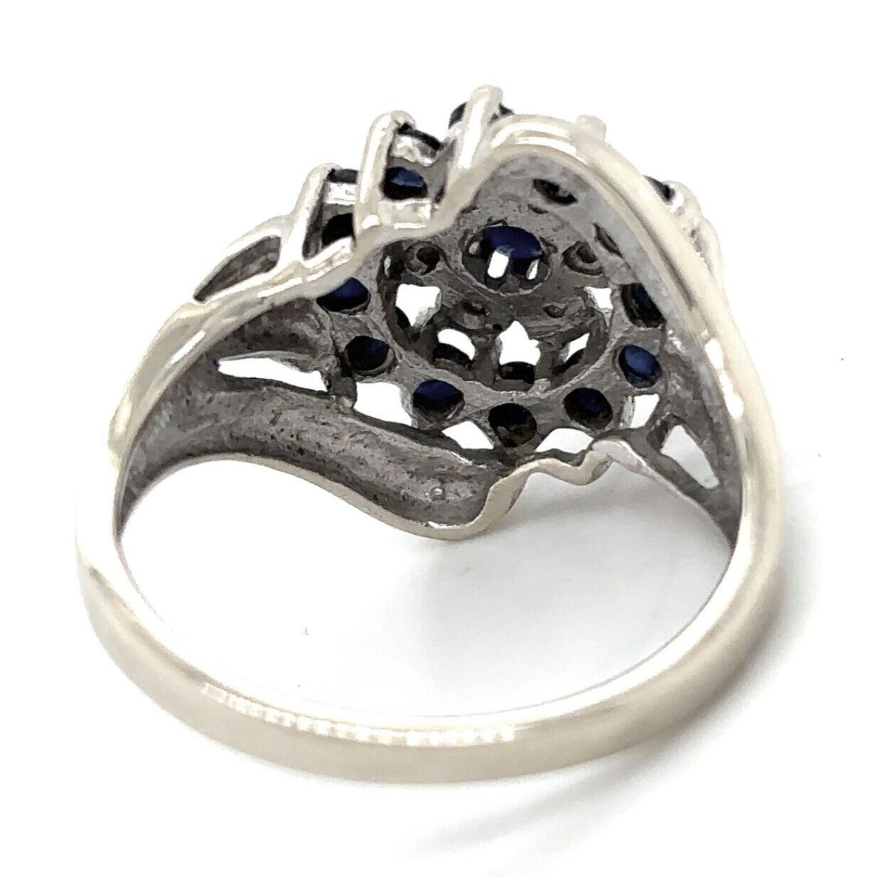 Diamond & Sapphire Cluster 10k White Gold Ring 3.8g Size 6.75