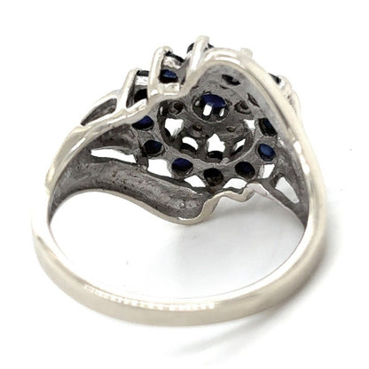 Diamond & Sapphire Cluster 10k White Gold Ring 3.8g Size 6.75