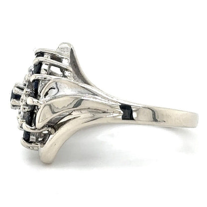 Diamond & Sapphire Cluster 10k White Gold Ring 3.8g Size 6.75