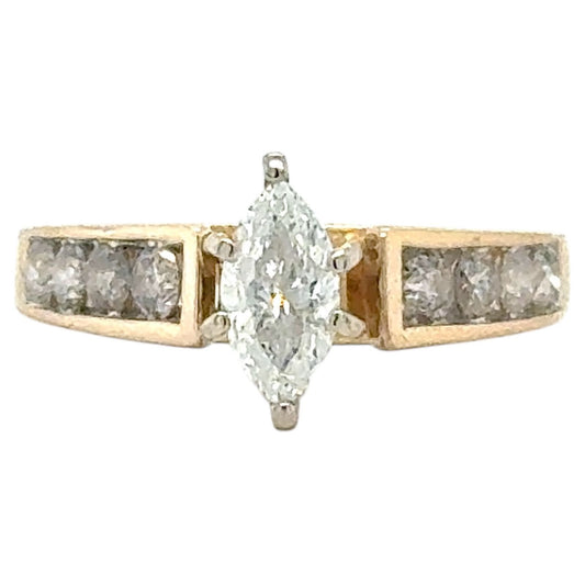 7/8ctw Marquise Diamond & Accents 14k Yellow Gold Ring 3.3g Size 6.5 (I1-3,H-J)