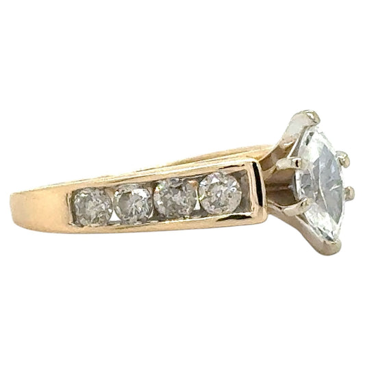 7/8ctw Marquise Diamond & Accents 14k Yellow Gold Ring 3.3g Size 6.5 (I1-3,H-J)