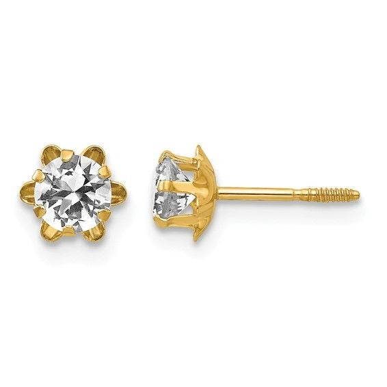 14K Yellow Gold 4mm CZ April Birthstone Screwback Post Earrings