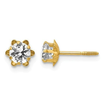 14K Yellow Gold 4mm CZ April Birthstone Screwback Post Earrings
