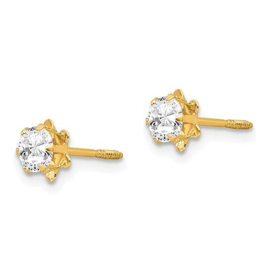 14K Yellow Gold 4mm CZ April Birthstone Screwback Post Earrings