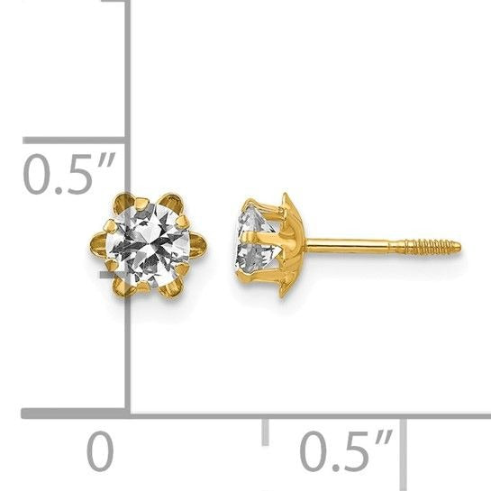 14K Yellow Gold 4mm CZ April Birthstone Screwback Post Earrings