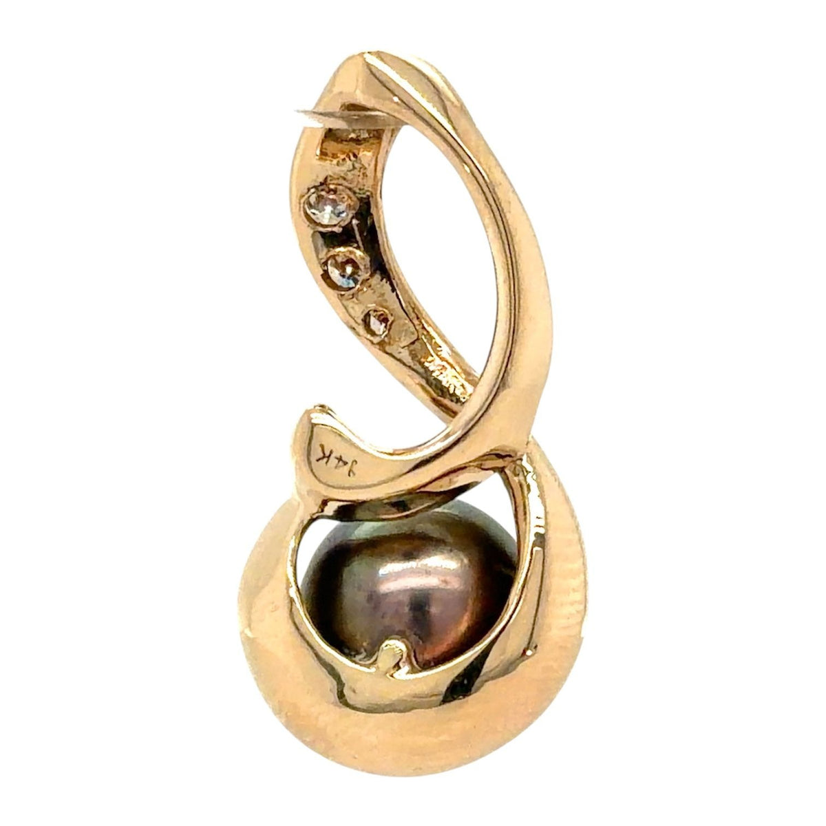 8.4mm Black Pearl & Diamonds 14k Yellow Gold Pendant 4.2g