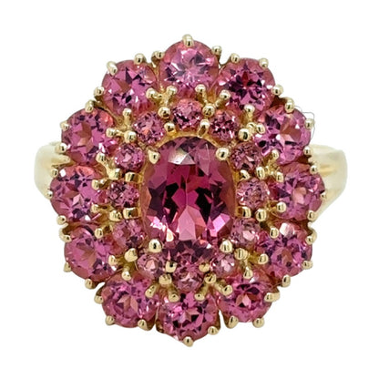 Vintage 14k Yellow Gold Pink Tourmaline Cluster Size 8 Ring 5.6g
