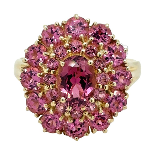 Vintage 14k Yellow Gold Pink Tourmaline Cluster Size 8 Ring 5.6g