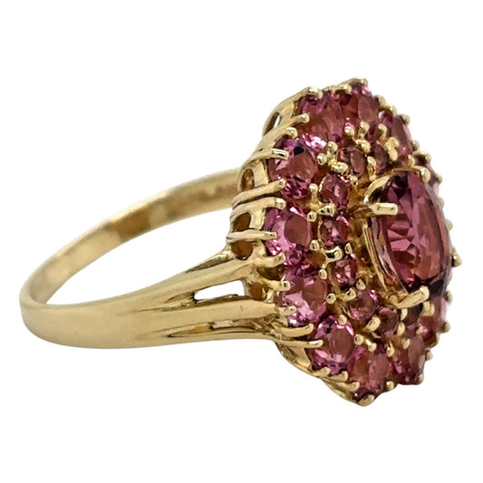 Vintage 14k Yellow Gold Pink Tourmaline Cluster Size 8 Ring 5.6g