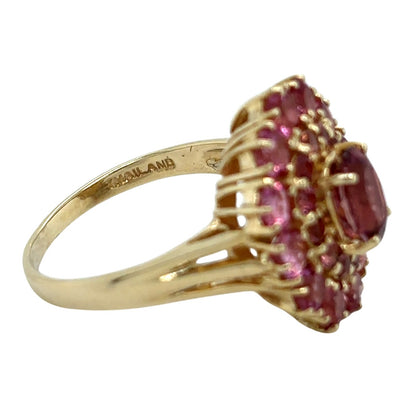 Vintage 14k Yellow Gold Pink Tourmaline Cluster Size 8 Ring 5.6g