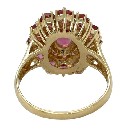 Vintage 14k Yellow Gold Pink Tourmaline Cluster Size 8 Ring 5.6g